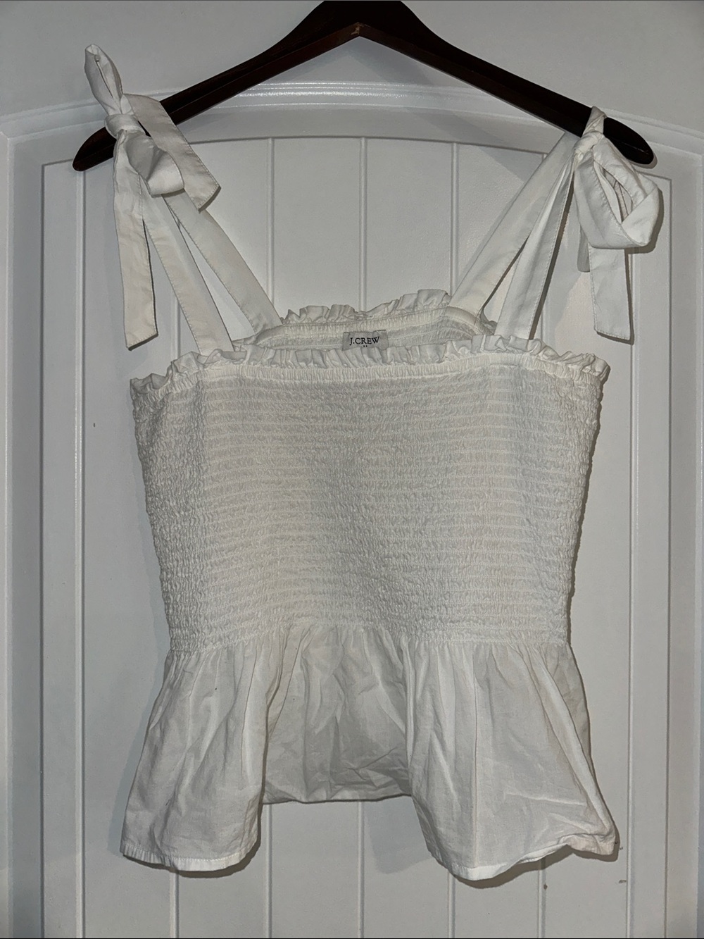 J. Crew Factory White Smocked Tie-Strap Peplum Tank Top